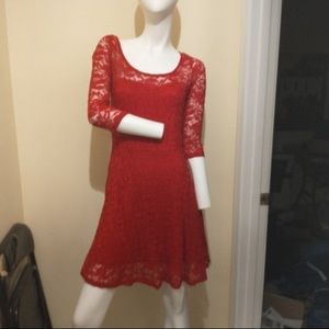 NWT Material girl red dress size medium Red lace dress 3/4 sleeves